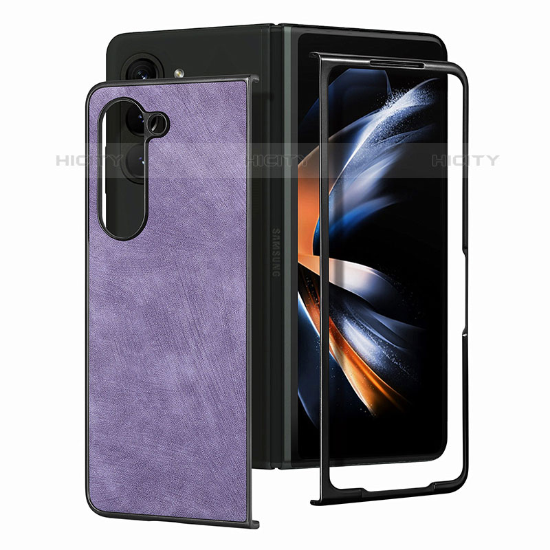 Coque Luxe Cuir et Plastique Housse Etui Mat SD4 pour Samsung Galaxy Z Fold5 5G Violet Plus