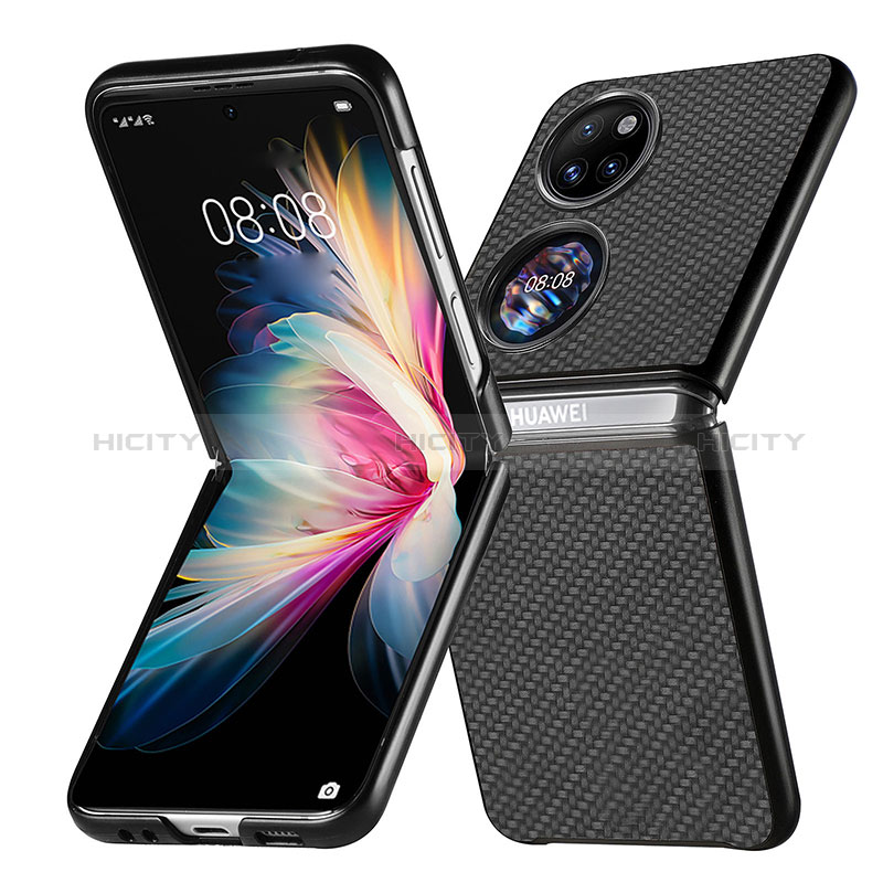 Coque Luxe Cuir et Plastique Housse Etui Mat SD5 pour Huawei P50 Pocket Noir Plus