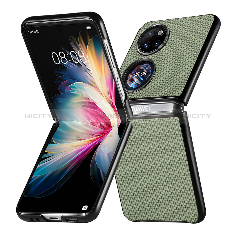 Coque Luxe Cuir et Plastique Housse Etui Mat SD5 pour Huawei P50 Pocket Vert Plus