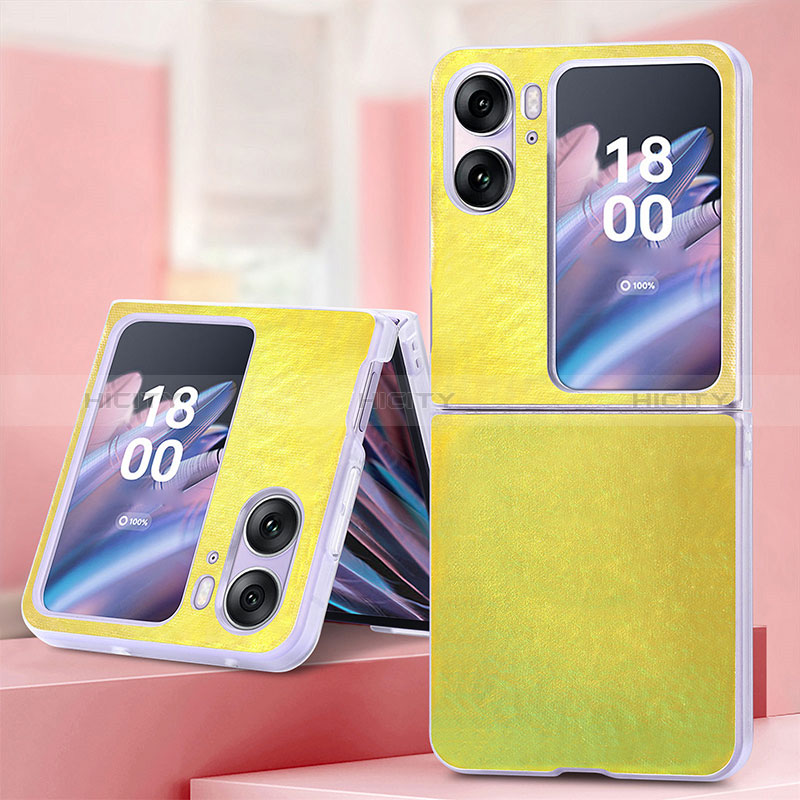 Coque Luxe Cuir et Plastique Housse Etui Mat SD6 pour Oppo Find N2 Flip 5G Jaune Plus