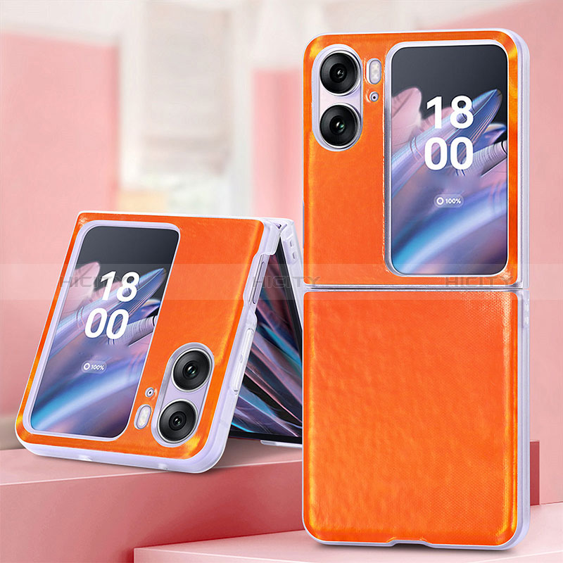 Coque Luxe Cuir et Plastique Housse Etui Mat SD6 pour Oppo Find N2 Flip 5G Orange Plus