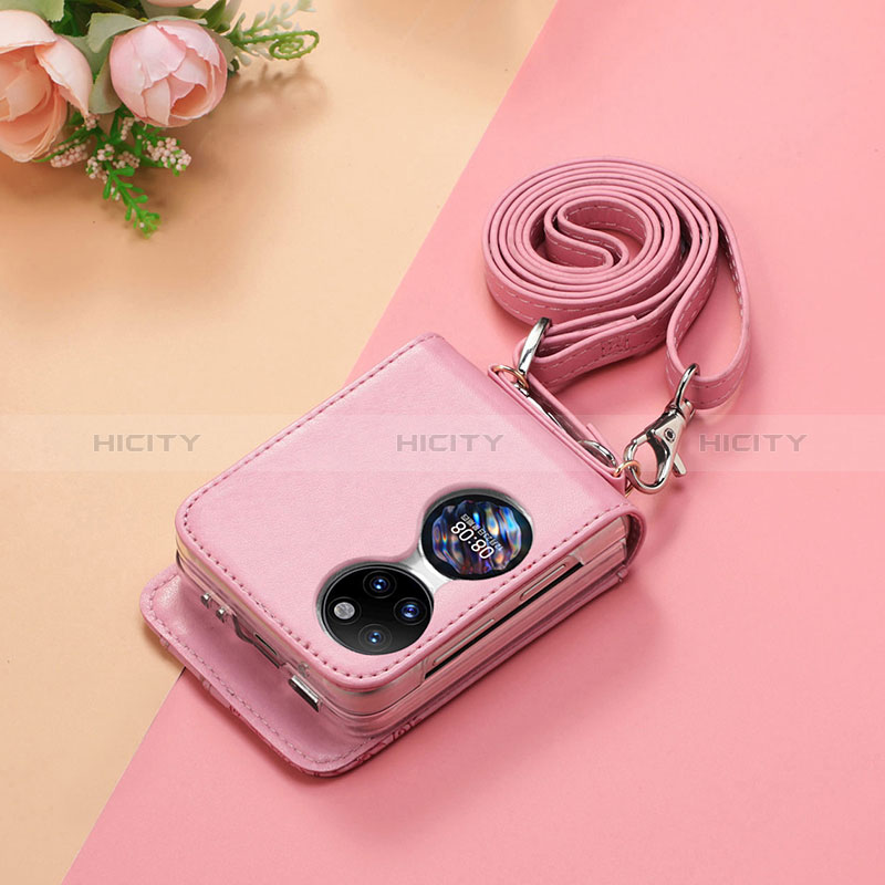 Coque Luxe Cuir et Plastique Housse Etui Mat SD7 pour Huawei P60 Pocket Or Rose Plus