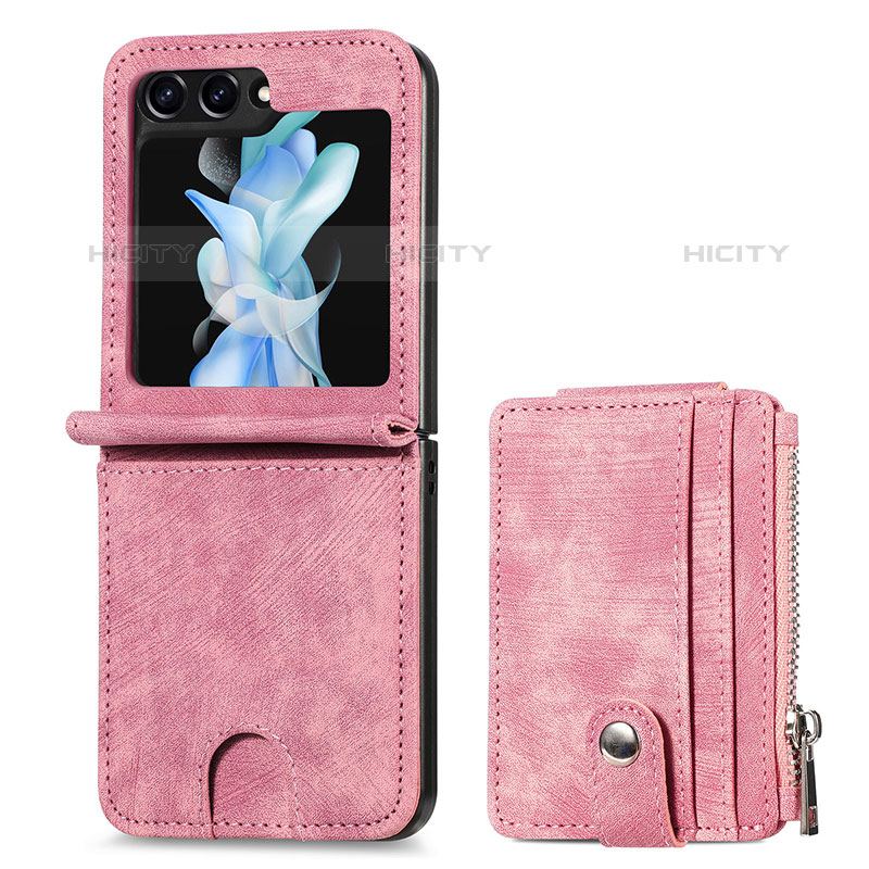 Coque Luxe Cuir et Plastique Housse Etui Mat SD7 pour Samsung Galaxy Z Flip5 5G Rose Plus