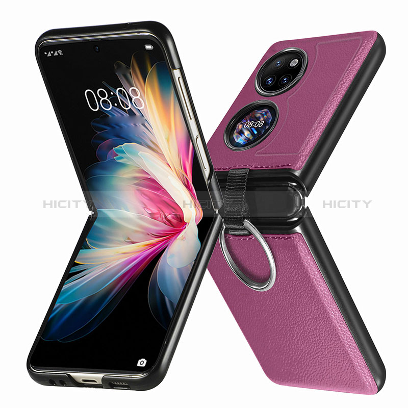 Coque Luxe Cuir et Plastique Housse Etui Mat SD8 pour Huawei P50 Pocket Violet Plus