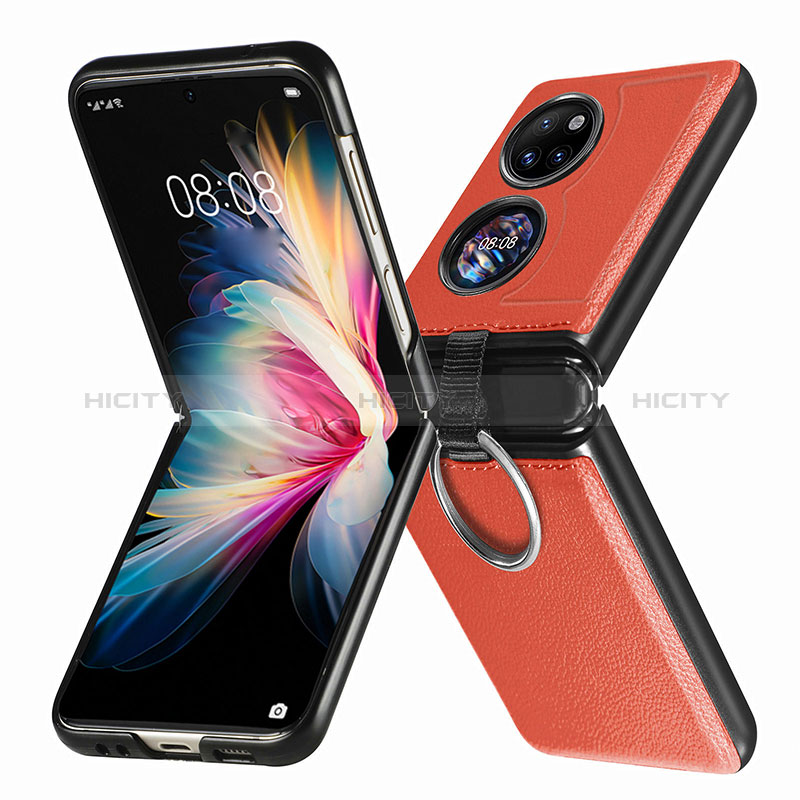 Coque Luxe Cuir et Plastique Housse Etui Mat SD8 pour Huawei P60 Pocket Orange Plus