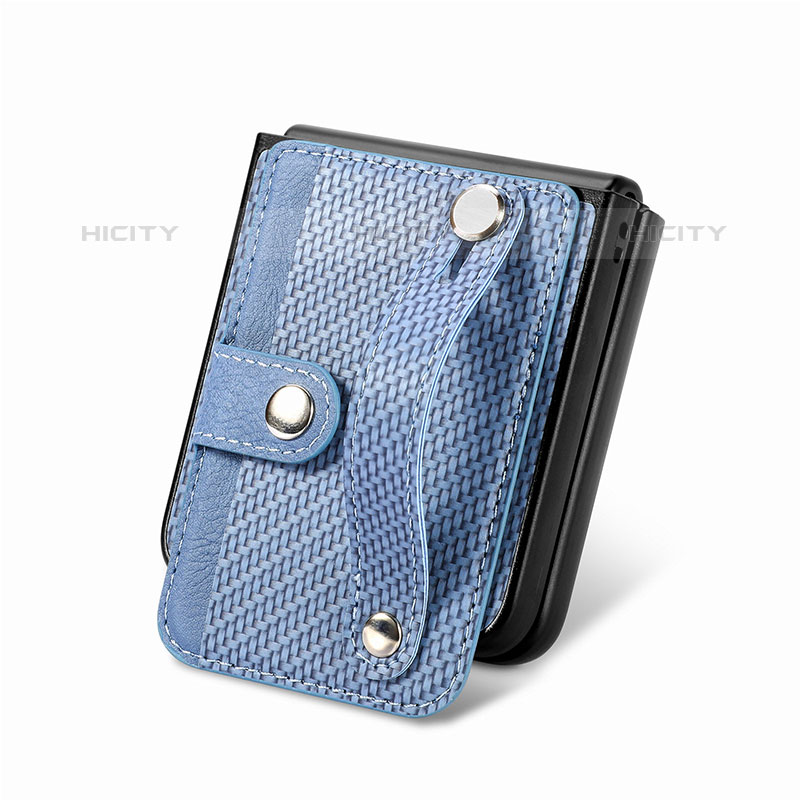 Coque Luxe Cuir et Plastique Housse Etui Mat SD9 pour Samsung Galaxy Z Flip5 5G Bleu Plus