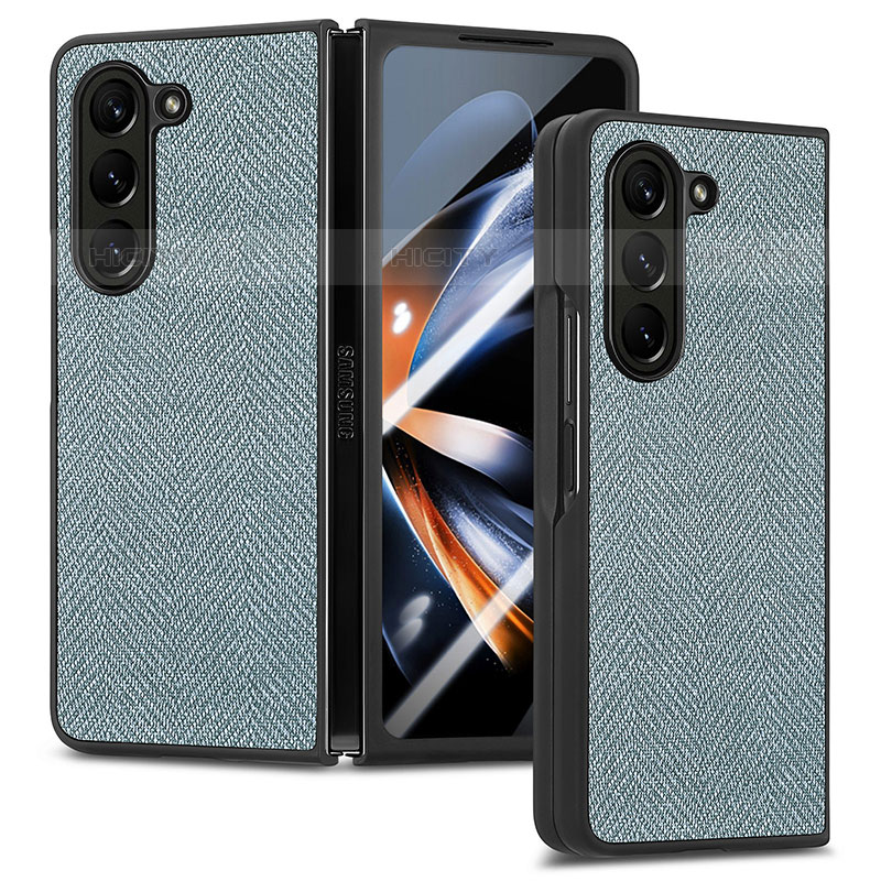 Coque Luxe Cuir et Plastique Housse Etui Mat SD9 pour Samsung Galaxy Z Fold5 5G Bleu Clair Plus