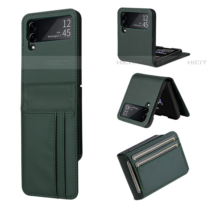 Coque Luxe Cuir et Plastique Housse Etui Mat T01 pour Samsung Galaxy Z Flip4 5G Vert Plus