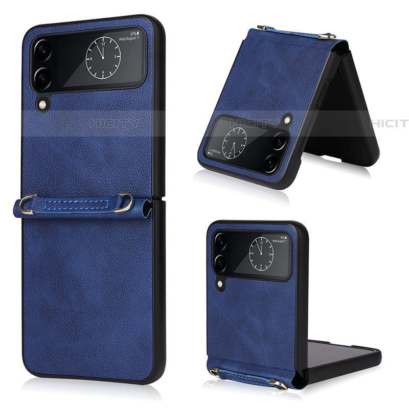 Coque Luxe Cuir et Plastique Housse Etui Mat T02 pour Samsung Galaxy Z Flip4 5G Bleu Plus