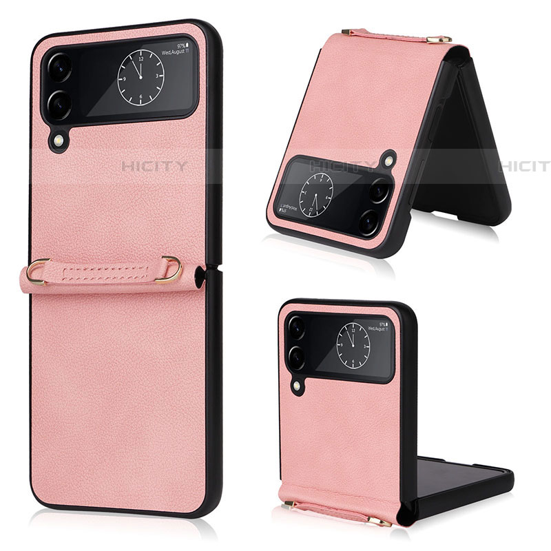 Coque Luxe Cuir et Plastique Housse Etui Mat T02 pour Samsung Galaxy Z Flip4 5G Or Rose Plus