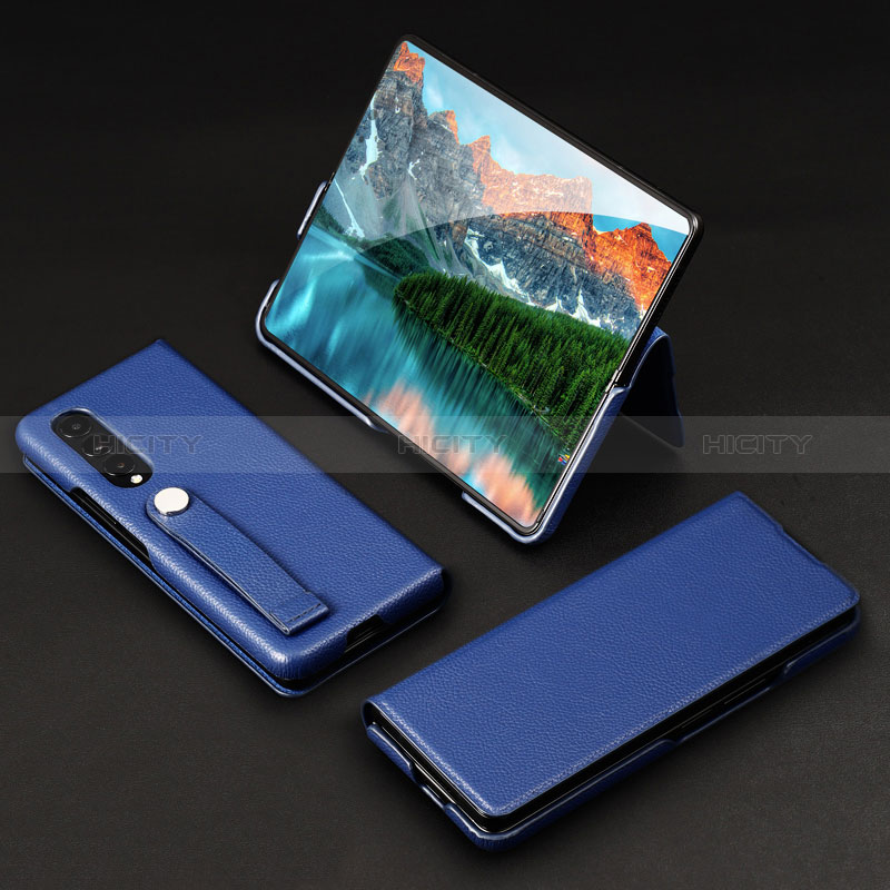 Coque Luxe Cuir et Plastique Housse Etui Mat T02 pour Samsung Galaxy Z Fold3 5G Bleu Plus