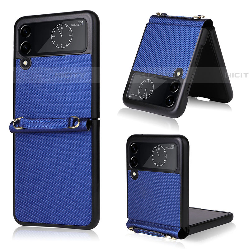 Coque Luxe Cuir et Plastique Housse Etui Mat T03 pour Samsung Galaxy Z Flip4 5G Bleu Plus