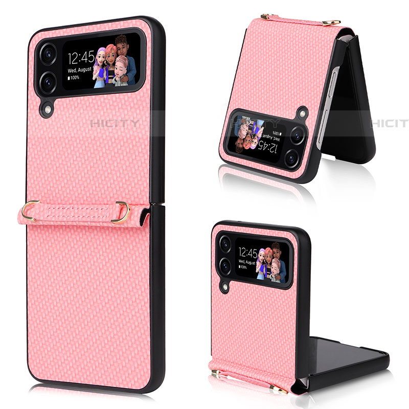 Coque Luxe Cuir et Plastique Housse Etui Mat T07 pour Samsung Galaxy Z Flip4 5G Or Rose Plus