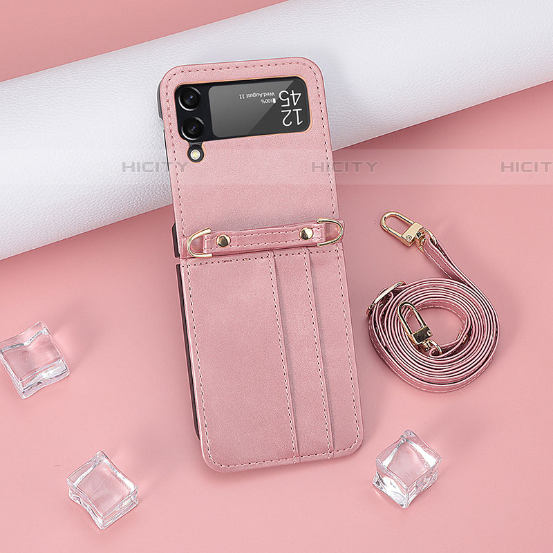 Coque Luxe Cuir et Plastique Housse Etui Mat T08 pour Samsung Galaxy Z Flip4 5G Or Rose Plus