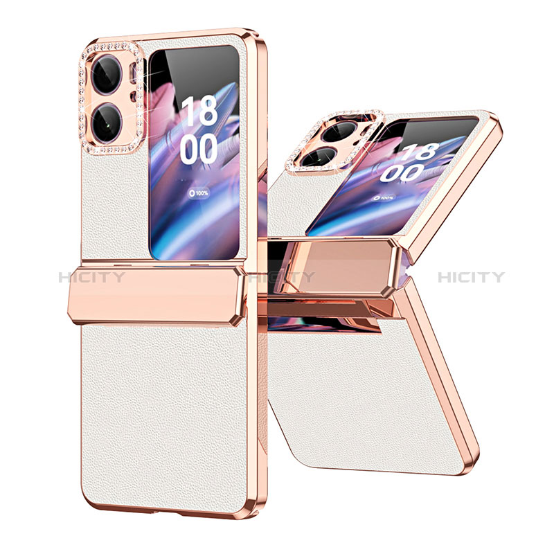 Coque Luxe Cuir et Plastique Housse Etui Mat WZ1 pour Oppo Find N2 Flip 5G Blanc Plus