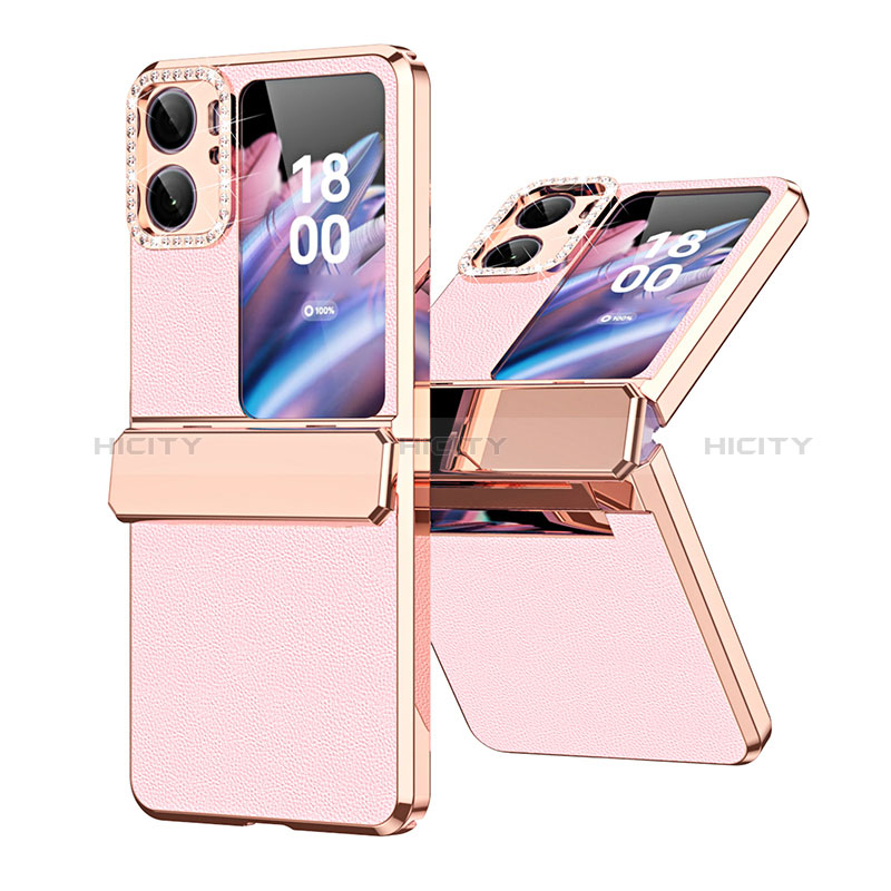 Coque Luxe Cuir et Plastique Housse Etui Mat WZ1 pour Oppo Find N2 Flip 5G Or Rose Plus