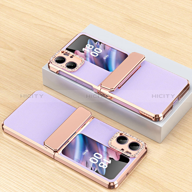 Coque Luxe Cuir et Plastique Housse Etui Mat WZ2 pour Oppo Find N2 Flip 5G Violet Plus