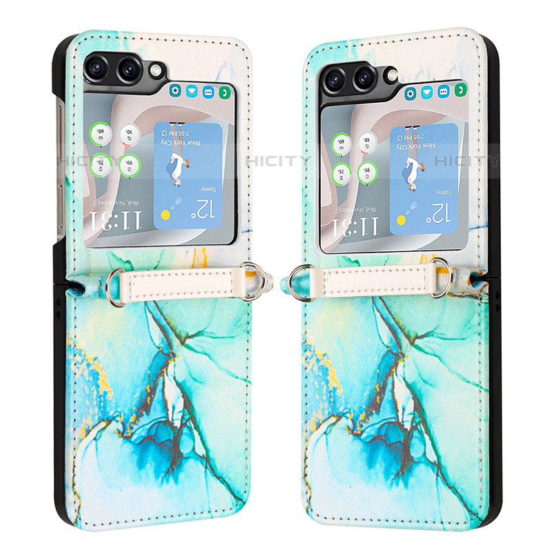 Coque Luxe Cuir et Plastique Housse Etui Mat YB1 pour Samsung Galaxy Z Flip5 5G Vert Plus