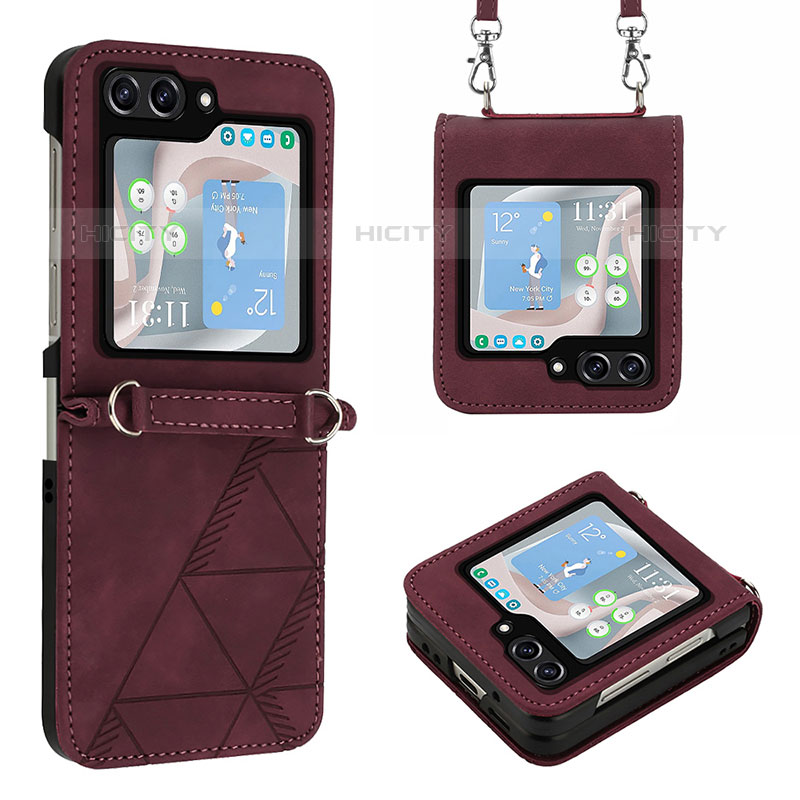 Coque Luxe Cuir et Plastique Housse Etui Mat YB3 pour Samsung Galaxy Z Flip5 5G Rouge Plus