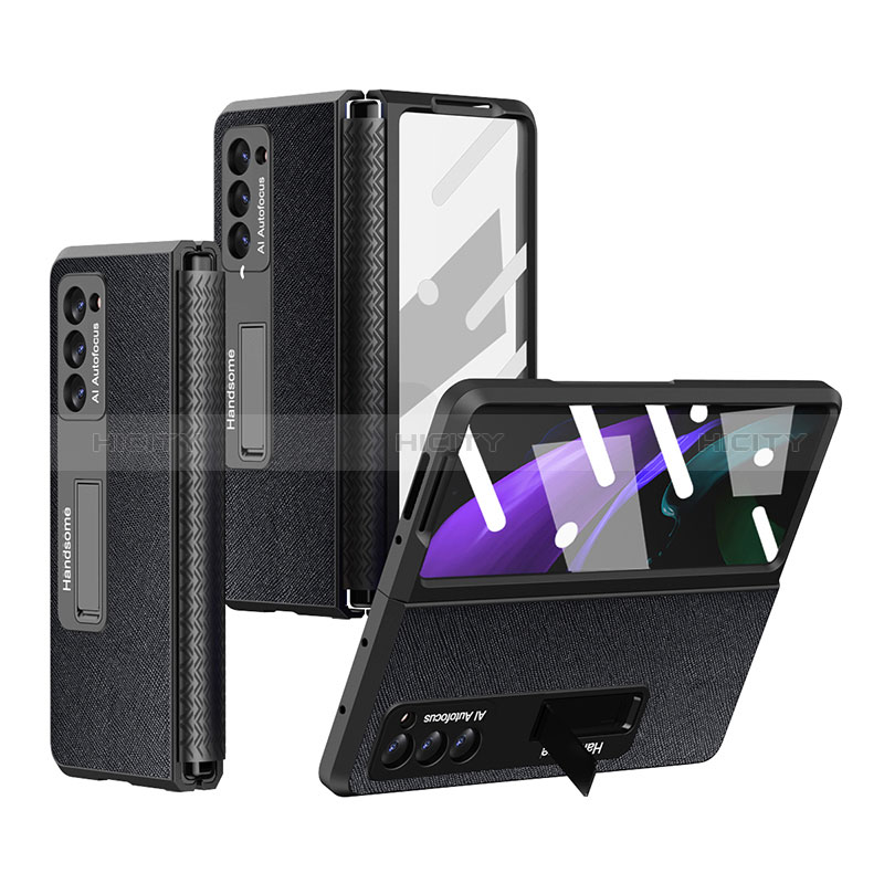 Coque Luxe Cuir et Plastique Housse Etui Mat Z03 pour Samsung Galaxy Z Fold2 5G Noir Plus