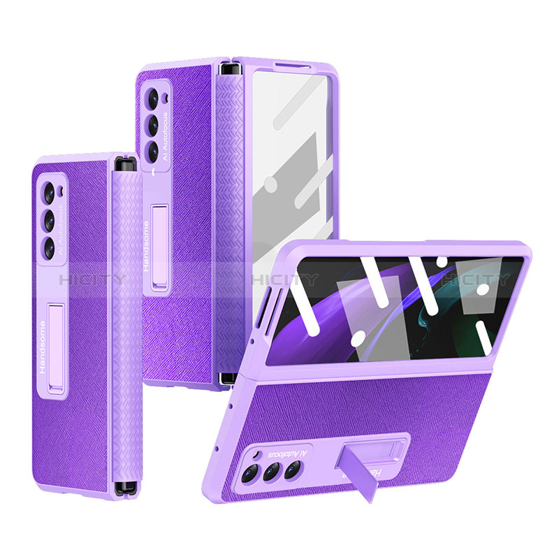 Coque Luxe Cuir et Plastique Housse Etui Mat Z03 pour Samsung Galaxy Z Fold2 5G Violet Plus