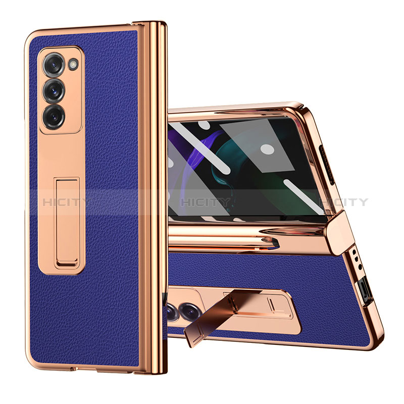 Coque Luxe Cuir et Plastique Housse Etui Mat Z04 pour Samsung Galaxy Z Fold2 5G Bleu Plus