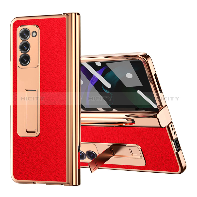 Coque Luxe Cuir et Plastique Housse Etui Mat Z04 pour Samsung Galaxy Z Fold2 5G Rouge Plus