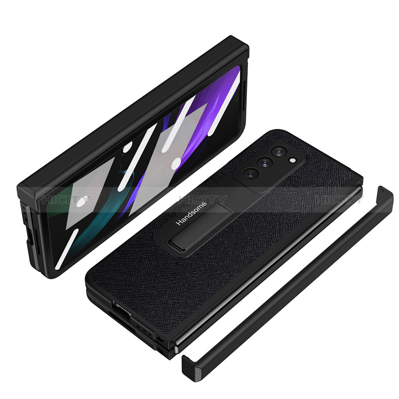 Coque Luxe Cuir et Plastique Housse Etui Mat Z07 pour Samsung Galaxy Z Fold2 5G Noir Plus