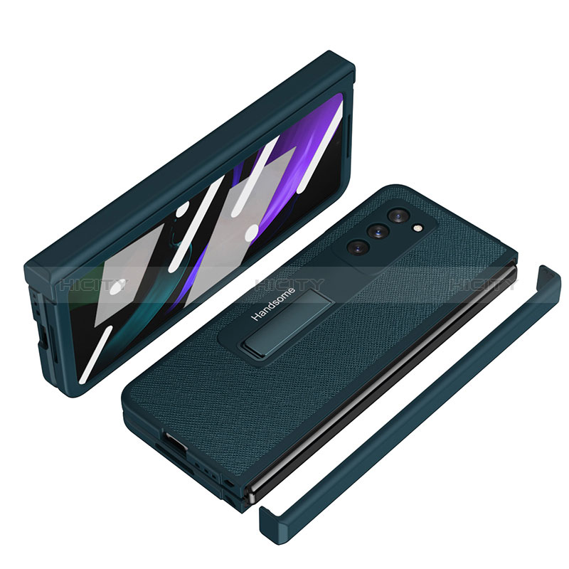 Coque Luxe Cuir et Plastique Housse Etui Mat Z07 pour Samsung Galaxy Z Fold2 5G Vert Plus