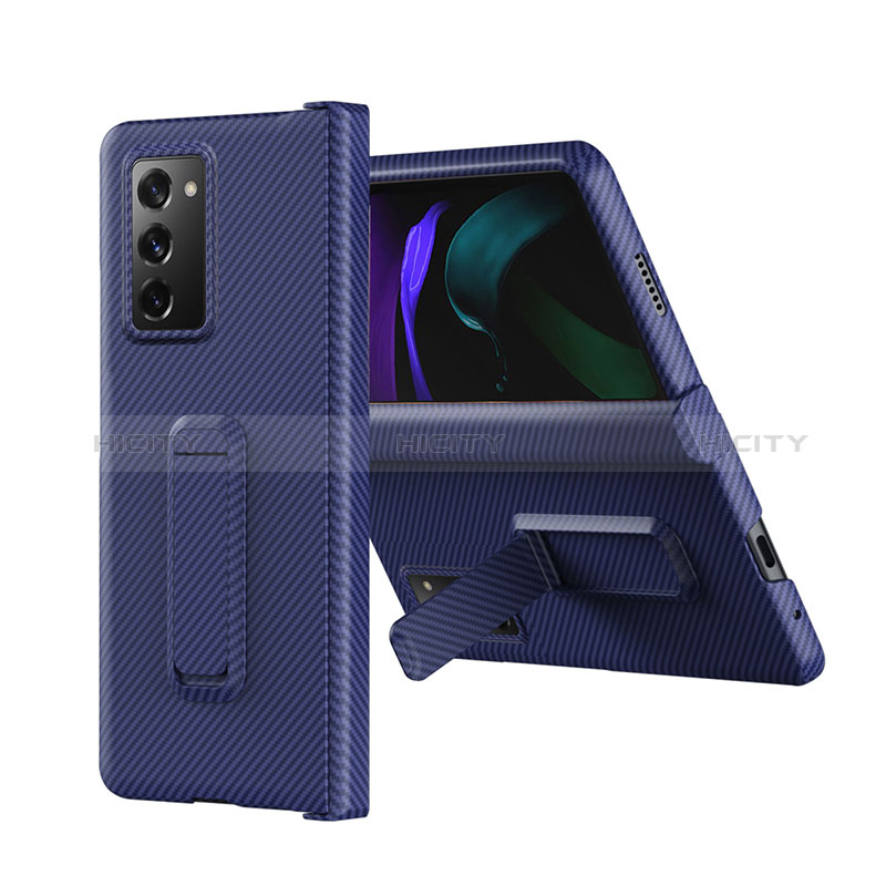 Coque Luxe Cuir et Plastique Housse Etui Mat Z08 pour Samsung Galaxy Z Fold2 5G Bleu Plus