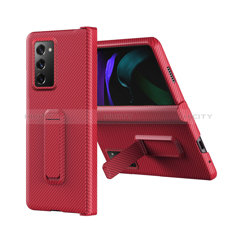 Coque Luxe Cuir et Plastique Housse Etui Mat Z08 pour Samsung Galaxy Z Fold2 5G Rouge Plus