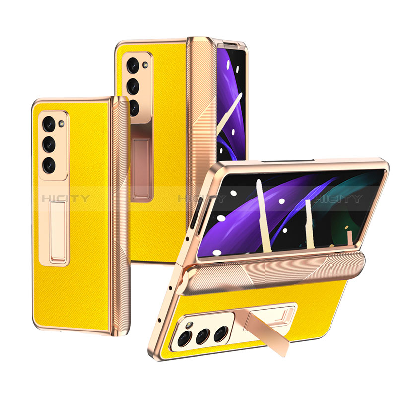 Coque Luxe Cuir et Plastique Housse Etui Mat Z09 pour Samsung Galaxy Z Fold2 5G Jaune Plus