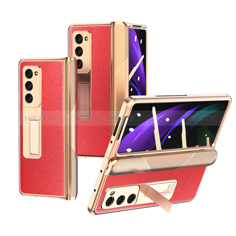 Coque Luxe Cuir et Plastique Housse Etui Mat Z09 pour Samsung Galaxy Z Fold2 5G Rouge Plus