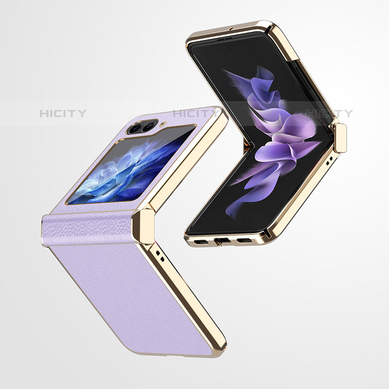 Coque Luxe Cuir et Plastique Housse Etui Mat ZL1 pour Samsung Galaxy Z Flip5 5G Violet Clair Plus