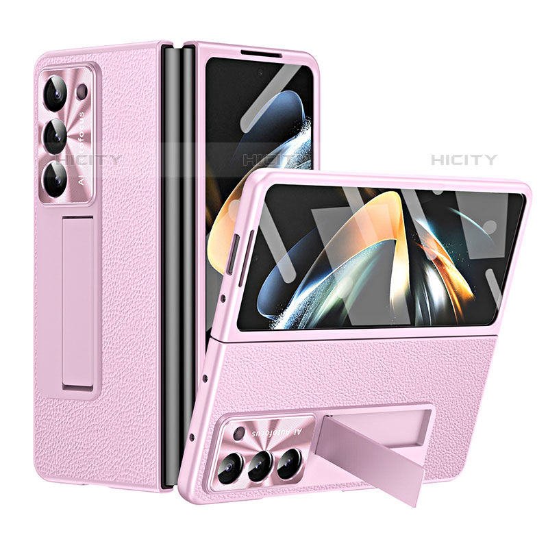 Coque Luxe Cuir et Plastique Housse Etui Mat ZL1 pour Samsung Galaxy Z Fold5 5G Or Rose Plus