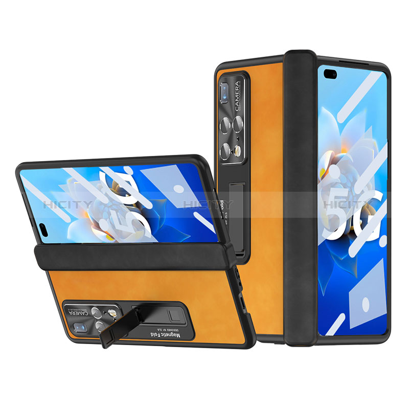 Coque Luxe Cuir et Plastique Housse Etui Mat ZL12 pour Huawei Mate X2 Jaune Plus