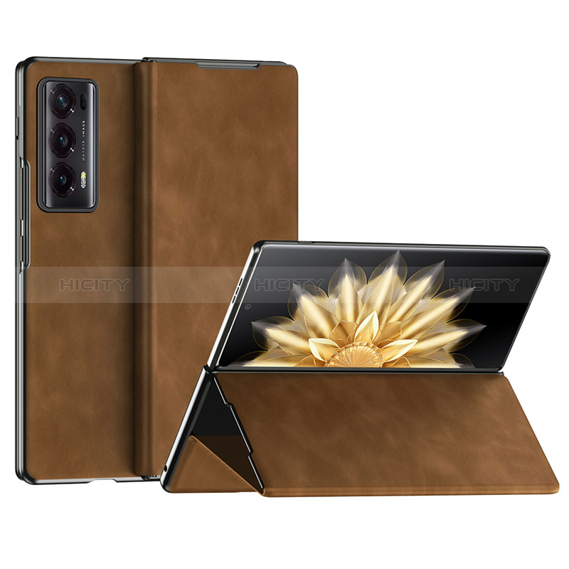 Coque Luxe Cuir et Plastique Housse Etui Mat ZL2 pour Huawei Honor Magic V2 5G Marron Plus