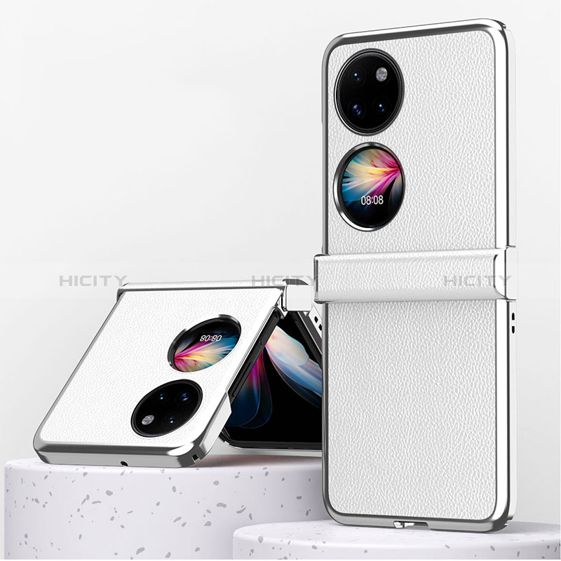 Coque Luxe Cuir et Plastique Housse Etui Mat ZL2 pour Huawei P50 Pocket Argent Plus