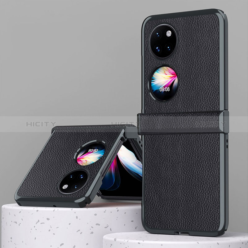 Coque Luxe Cuir et Plastique Housse Etui Mat ZL2 pour Huawei P50 Pocket Noir Plus