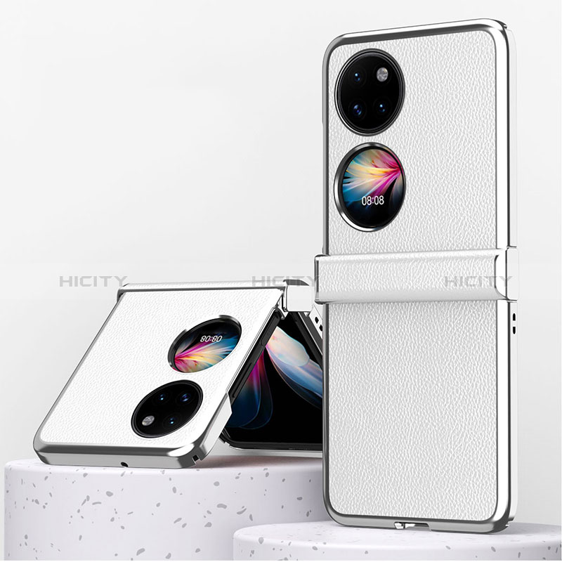 Coque Luxe Cuir et Plastique Housse Etui Mat ZL2 pour Huawei P60 Pocket Argent Plus