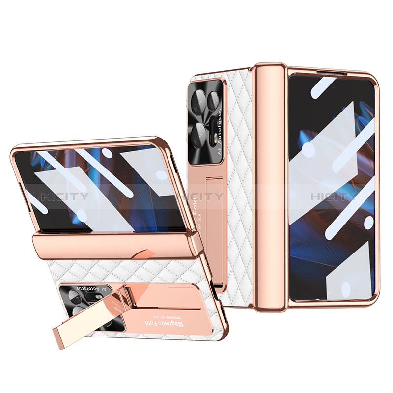 Coque Luxe Cuir et Plastique Housse Etui Mat ZL2 pour Oppo Find N2 5G Argent Plus