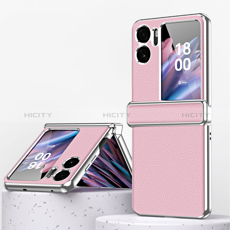 Coque Luxe Cuir et Plastique Housse Etui Mat ZL2 pour Oppo Find N2 Flip 5G Or Rose Plus