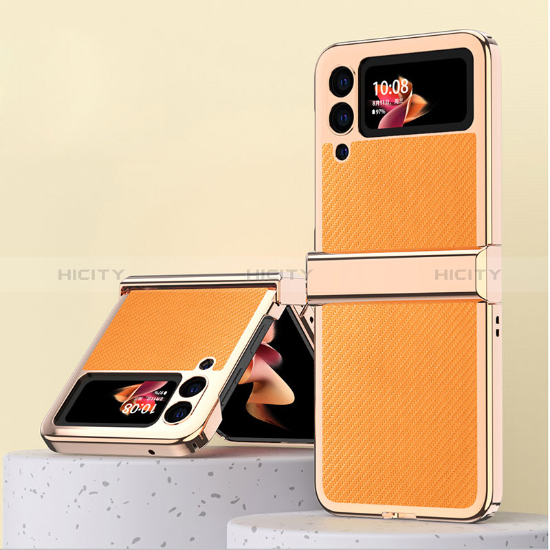 Coque Luxe Cuir et Plastique Housse Etui Mat ZL2 pour Samsung Galaxy Z Flip3 5G Orange Plus