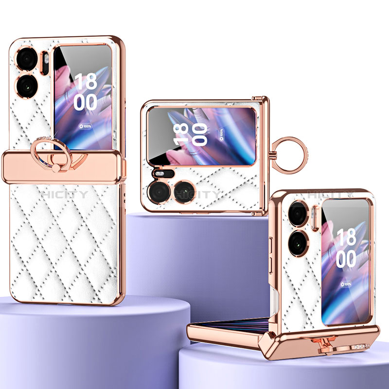 Coque Luxe Cuir et Plastique Housse Etui Mat ZL3 pour Oppo Find N2 Flip 5G Blanc Plus