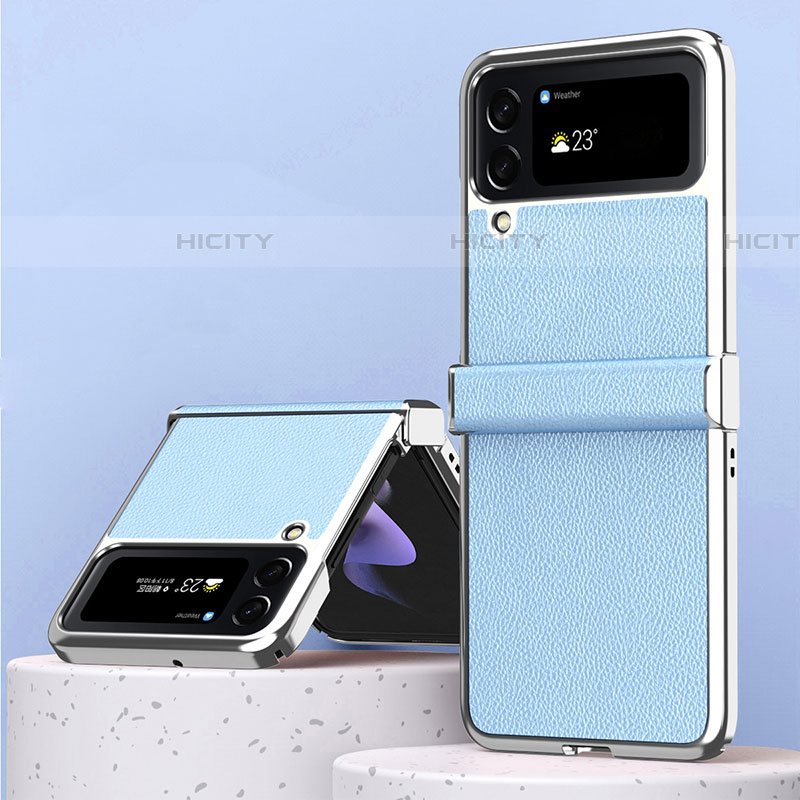 Coque Luxe Cuir et Plastique Housse Etui Mat ZL3 pour Samsung Galaxy Z Flip4 5G Bleu Plus