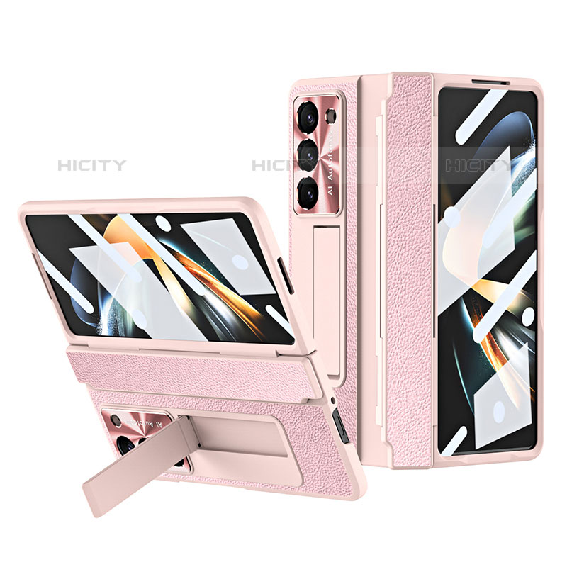 Coque Luxe Cuir et Plastique Housse Etui Mat ZL3 pour Samsung Galaxy Z Fold5 5G Rose Plus