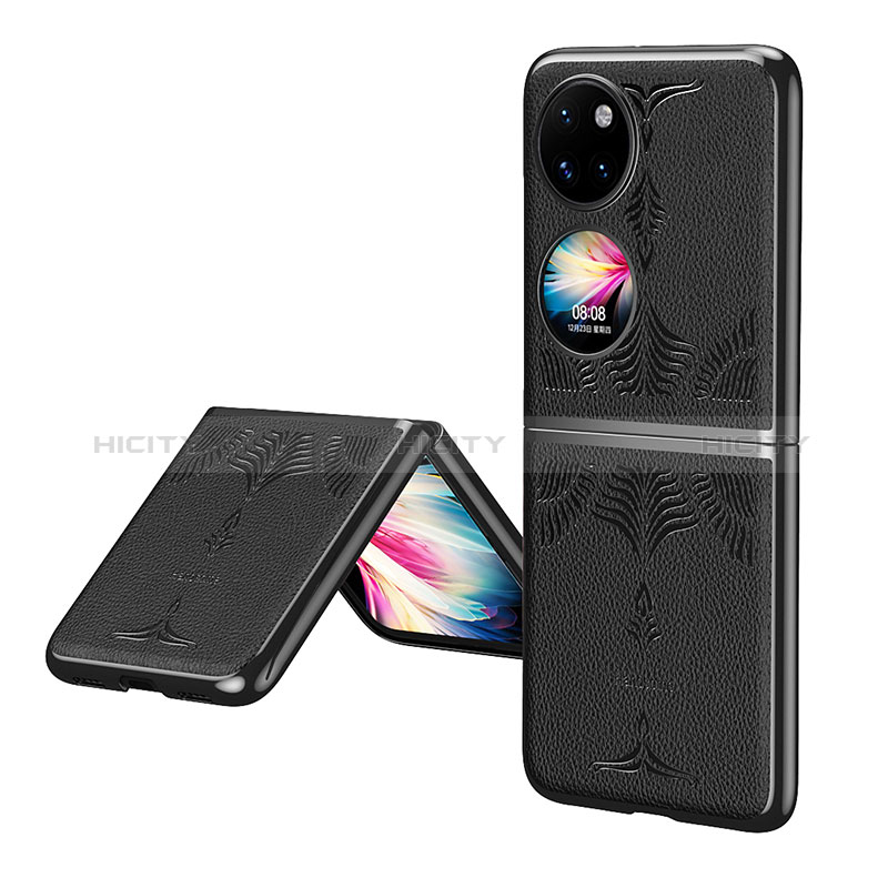 Coque Luxe Cuir et Plastique Housse Etui Mat ZL4 pour Huawei P50 Pocket Noir Plus