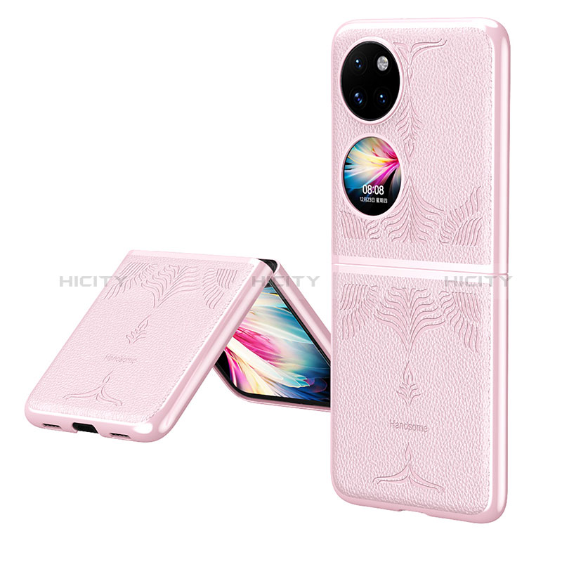 Coque Luxe Cuir et Plastique Housse Etui Mat ZL4 pour Huawei P50 Pocket Or Rose Plus