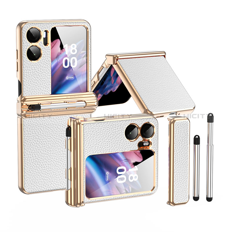 Coque Luxe Cuir et Plastique Housse Etui Mat ZL4 pour Oppo Find N2 Flip 5G Blanc Plus