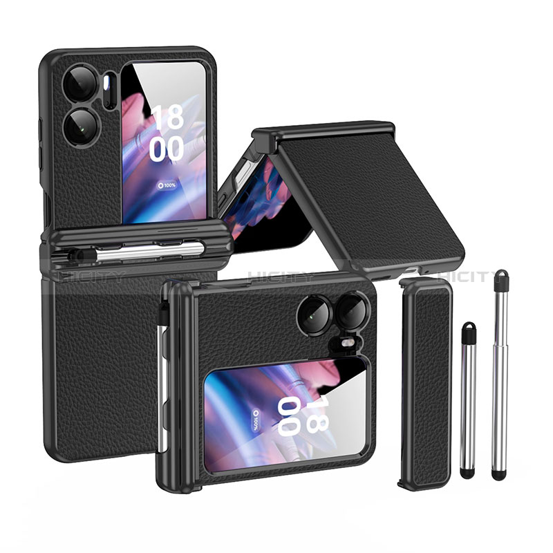 Coque Luxe Cuir et Plastique Housse Etui Mat ZL4 pour Oppo Find N2 Flip 5G Noir Plus